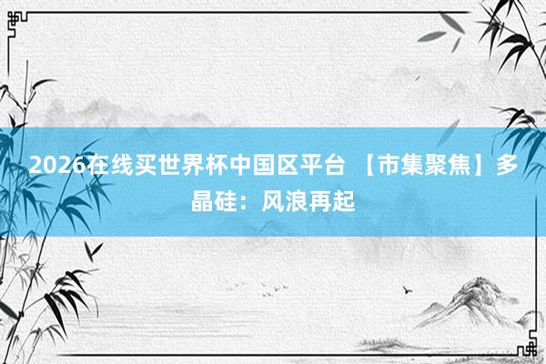 2026在线买世界杯中国区平台 【市集聚焦】多晶硅:风浪再起