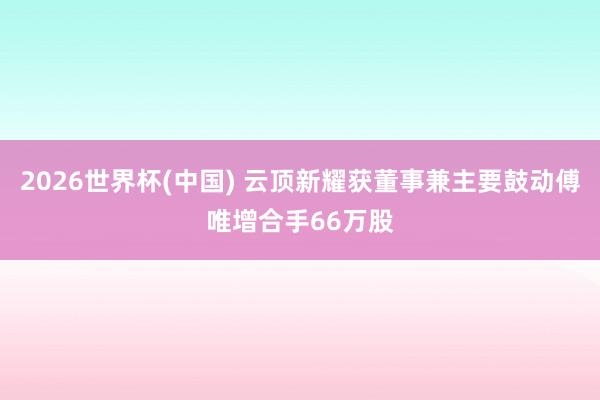 2026世界杯(中国) 云顶新耀获董事兼主要鼓动傅唯增合手66万股