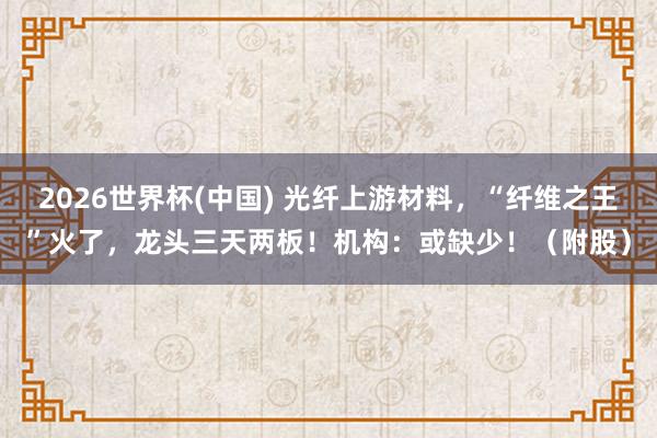 2026世界杯(中国) 光纤上游材料,“纤维之王”火了,龙头三天两板!机构:或缺少!(附股)