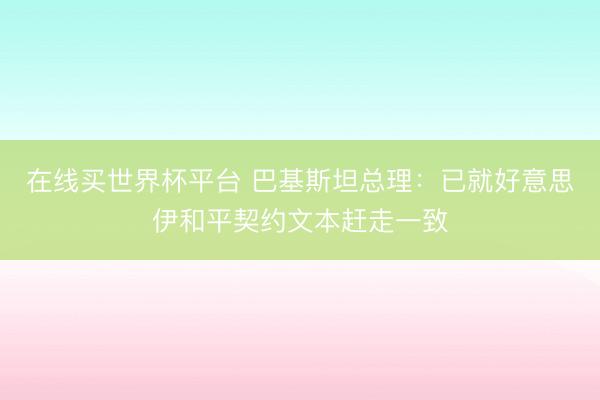 在线买世界杯平台 巴基斯坦总理：已就好意思伊和平契约文本赶走一致