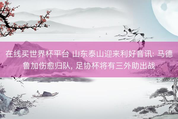 在线买世界杯平台 山东泰山迎来利好音讯: 马德鲁加伤愈归队, 足协杯将有三外助出战